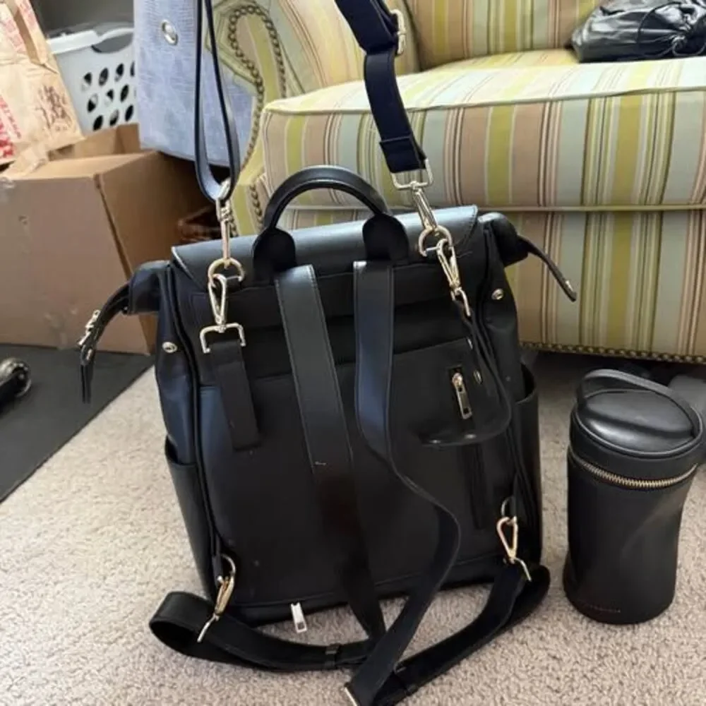 Mia + Sophia Black Vegan Leather Diaper Bag Backpack